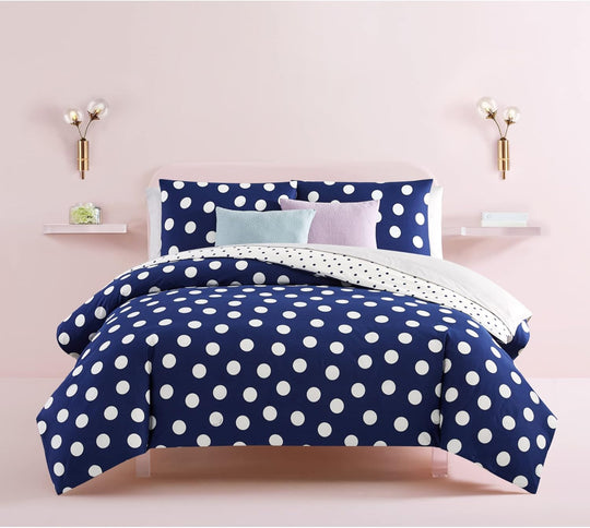Kate Spade New York Dots Printed Set of 3 Comforter Set, Full/Queen Size, Navy