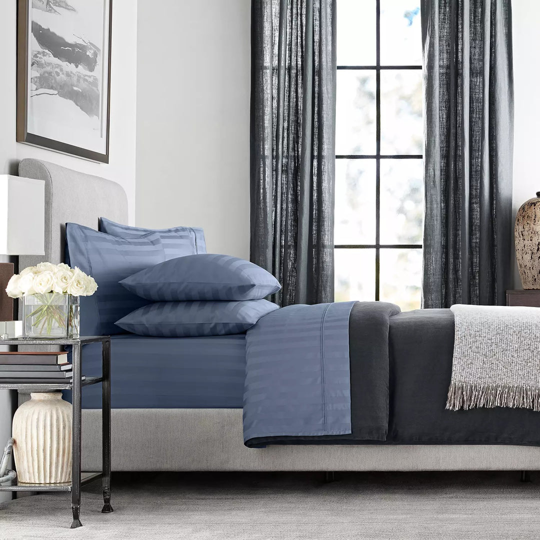 Member's Mark Bed Sheet Set, Washed Indigo -navy Striped, Queen