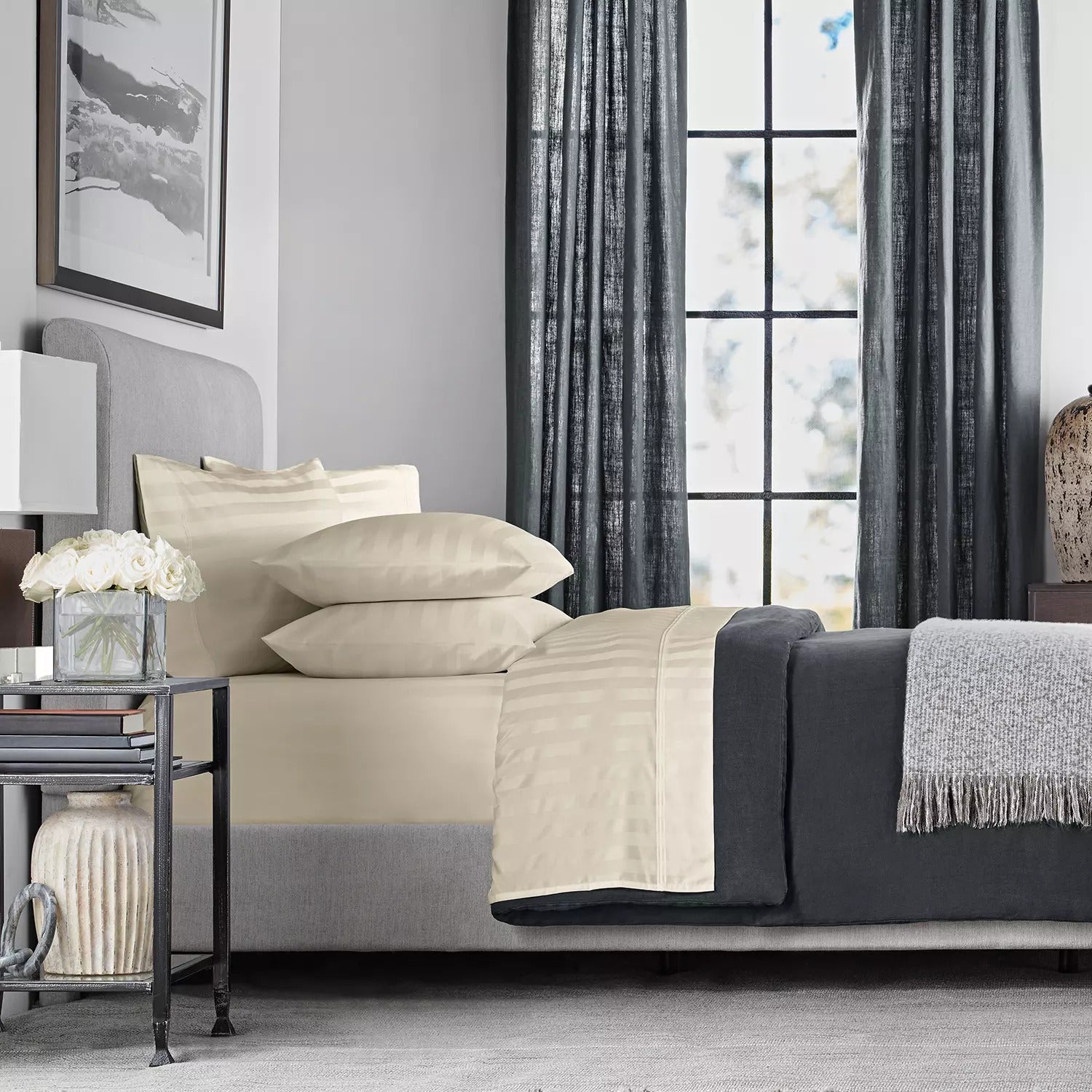 Member's Mark Bed Sheet Set, Delicate Ivory - Striped