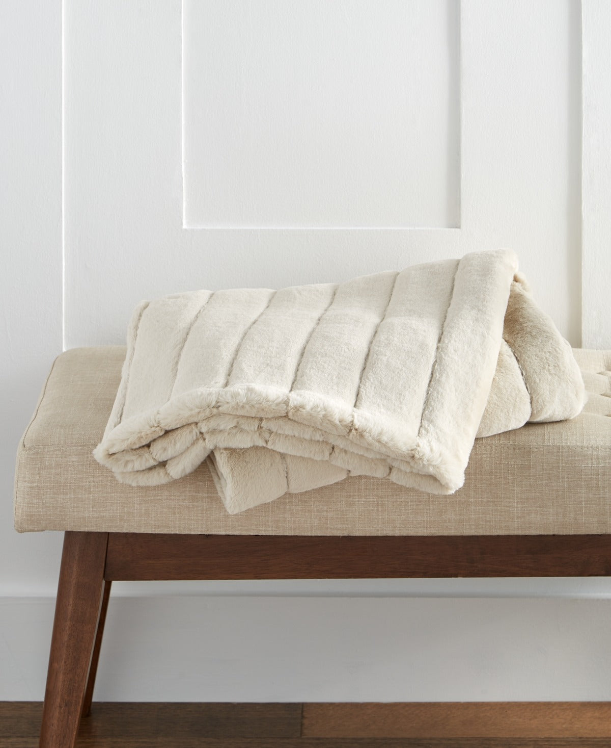 Hotel Collection Channeled Faux Fur Throw, Greige