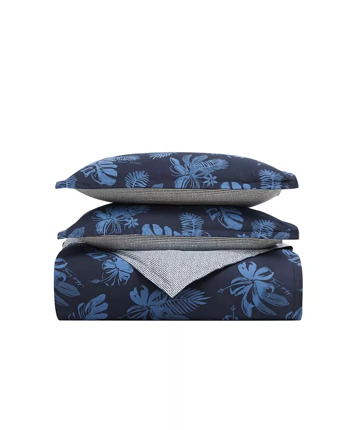 Tommy Hilfiger Blue Hibiscus Floral Set, Full Queen, Blue