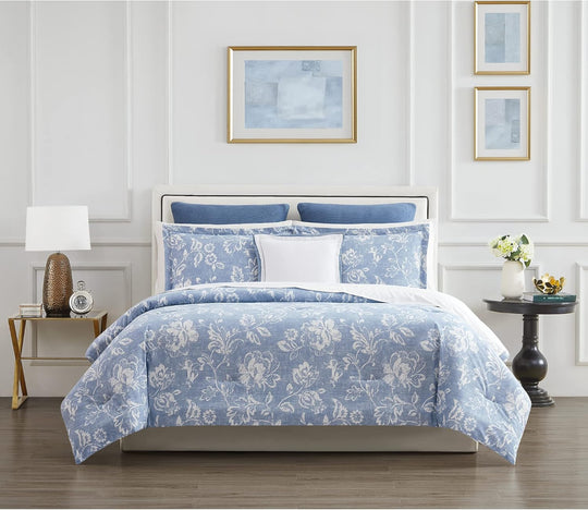 Royal Velvet Classic Floral King Comforter, King Size, Spa Blue