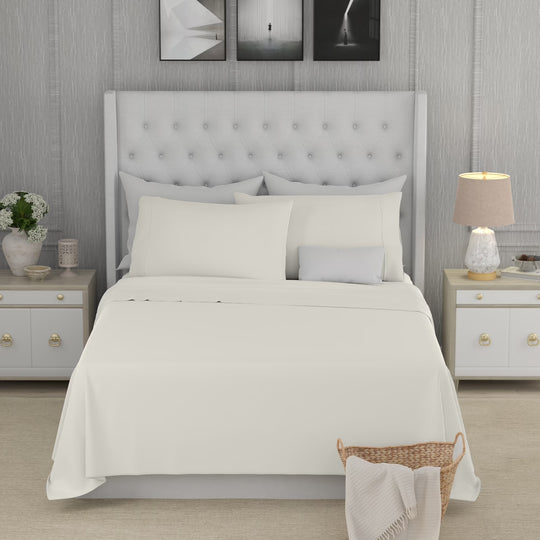 Color Sense Bed Sheet Set, Ivory, Queen 4