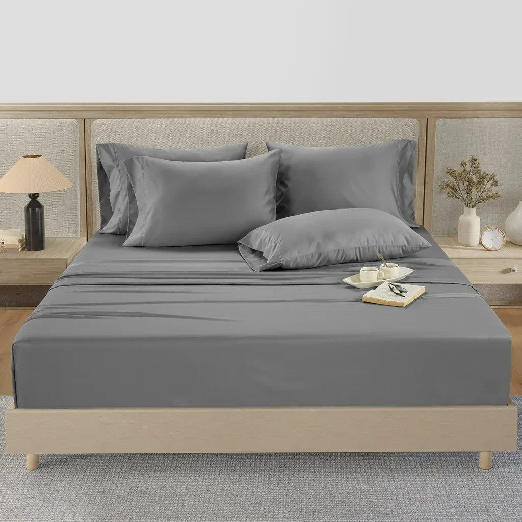 Hotel Signature Sateen Bed Sheet Set, Grey-Dark Grey