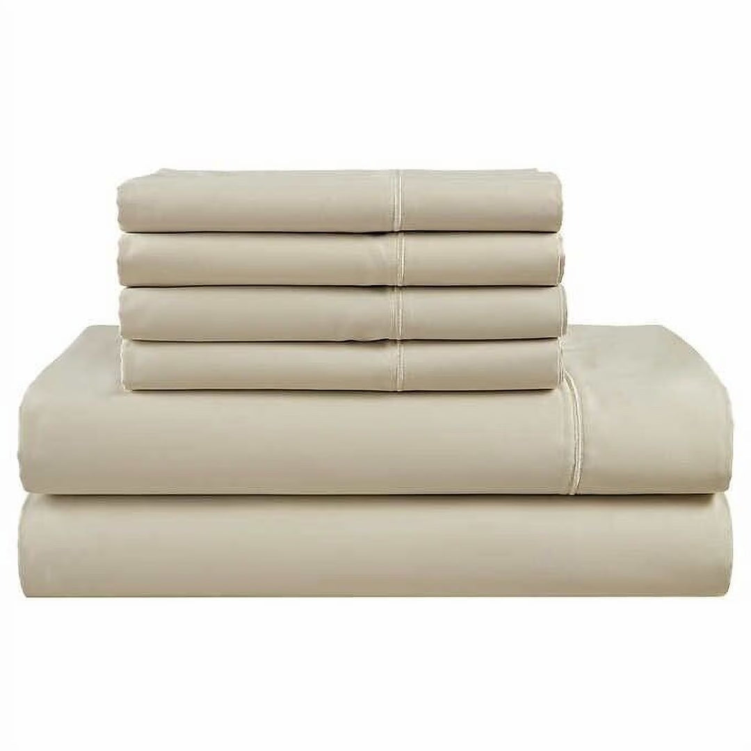 Hotel Signature Sateen Bed Sheet Set, Tan -offwhite-beige, Split King 2