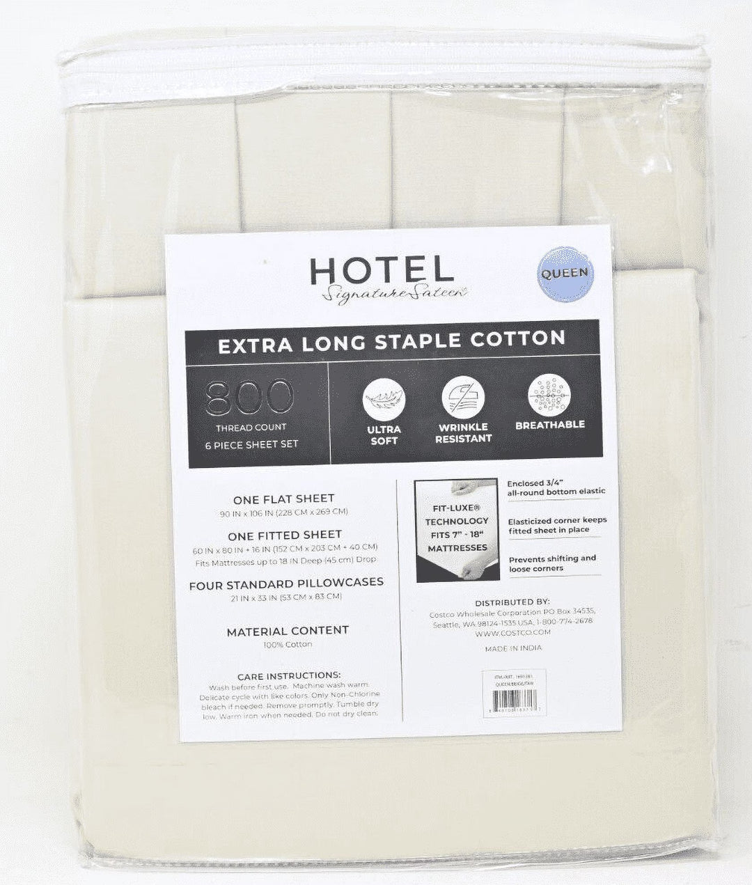 Hotel Signature Sateen Bed Sheet Set, Tan -offwhite-beige, Split King 9