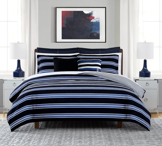 Tommy Hilfiger Navy Preppy Stripe Set, Full Queen, Navy