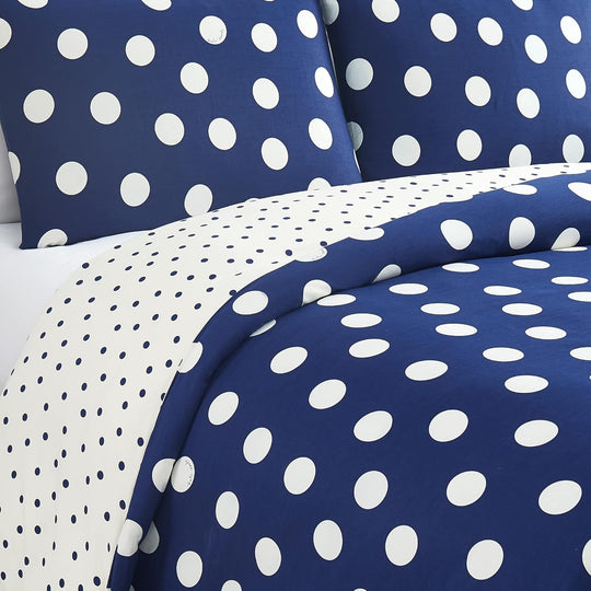 Kate Spade New York Dots Printed Set of 3 Comforter Set, Full/Queen Size, Navy